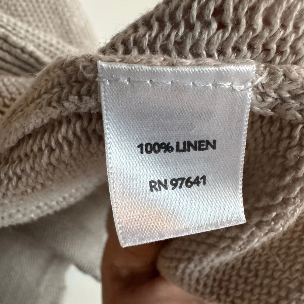 J. Jill Love Linen Cardigan Sweater XL Tan Beige Short Sleeve Button Knit Pocket